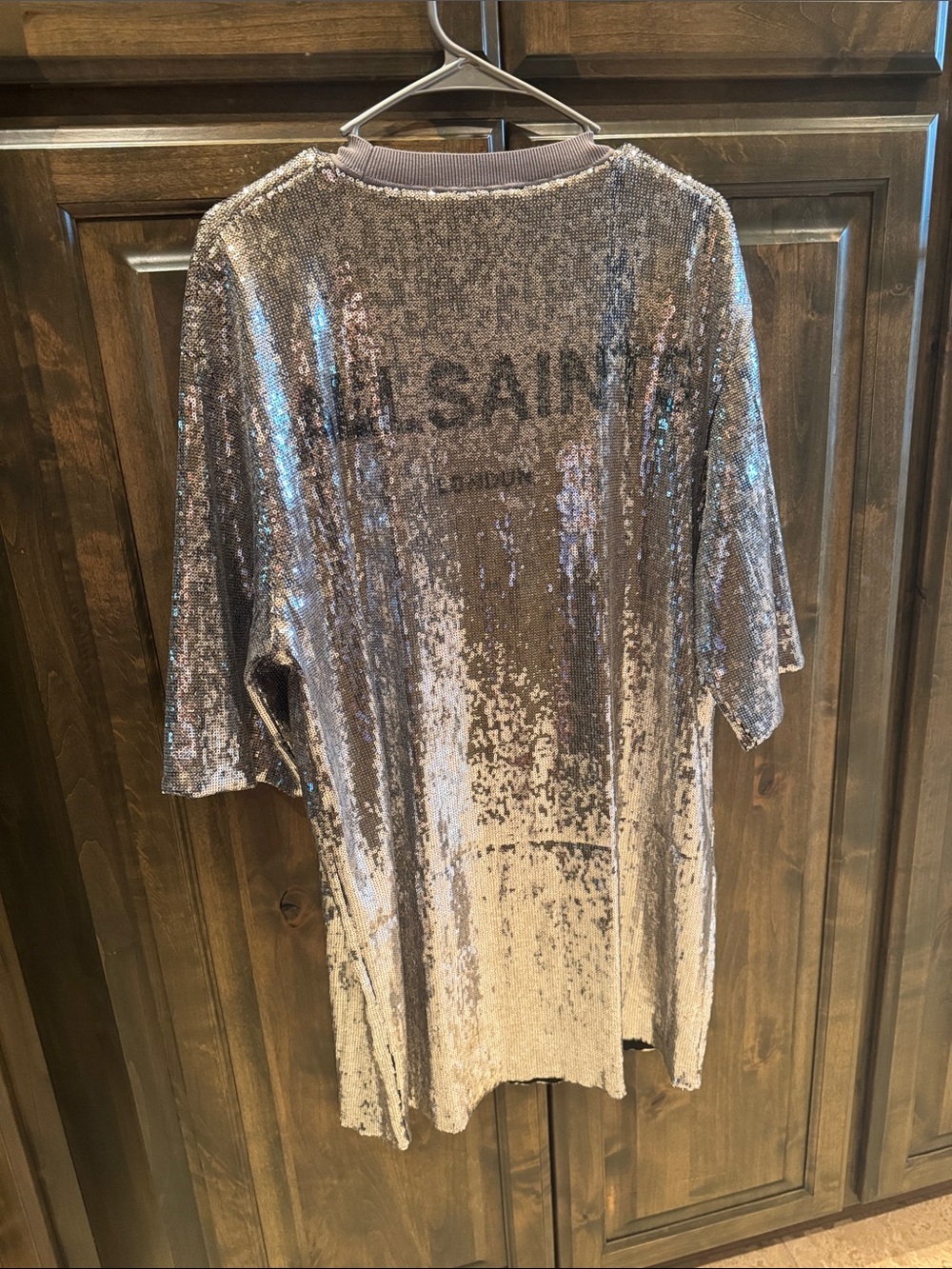 Like new All Saints Allsaints Opal Silver Sequin Logo Dress M $199! - Picture 7 of 8